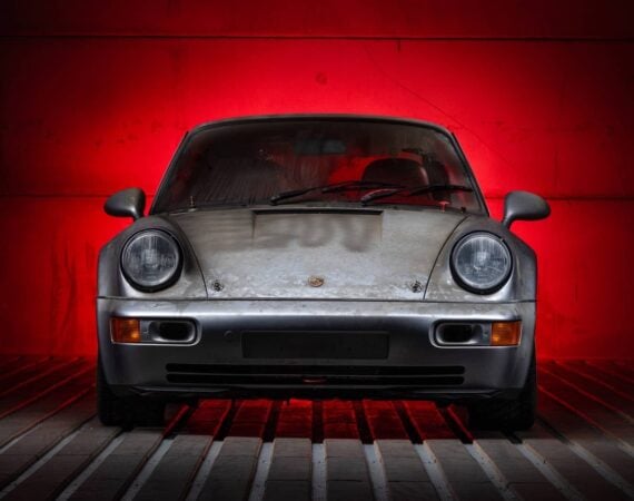 1993 Porsche 911 Carrera RSR 3.8 Strassenversion wearing a patina from decades in storage.