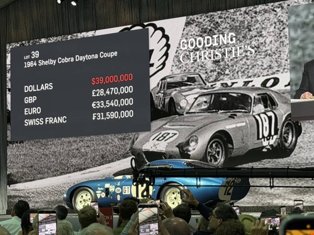 Shelby Daytona Cobra Coupe selling on the auction block at Gooding Christie's Monterey 2026